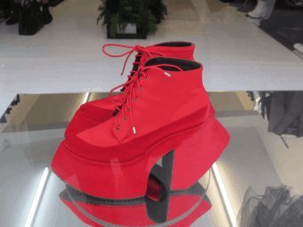 cool hunters image of red platform boots on a mirror platform